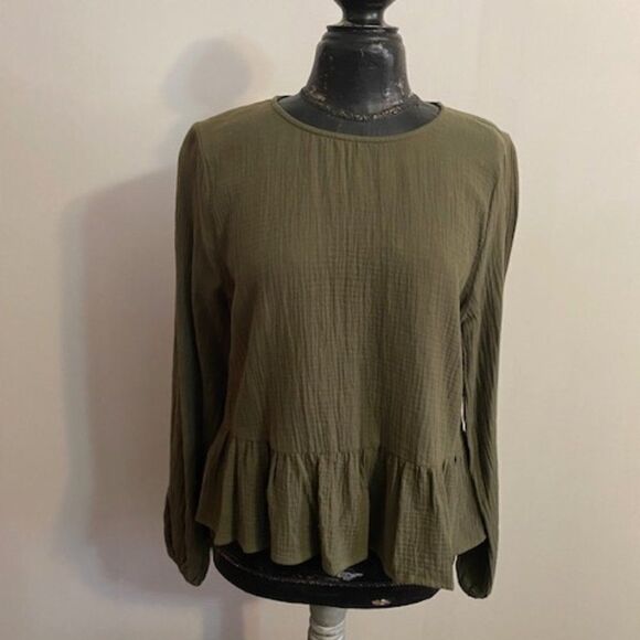 Copper Key Green Long sleeves Peplum blouse, size XL - Picture 1 of 3